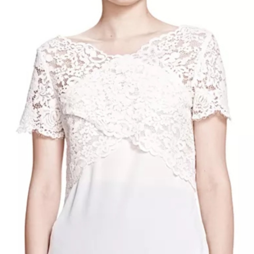 The Kooples Womens Top- Lace Crossover Black Short Sleeve Size 1 or Sz S - Picture 11 of 12